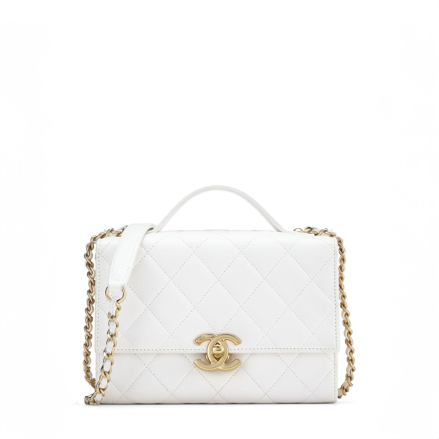 CHANEL WHITE CALFSKIN TOP HANDLE FLAP BAG